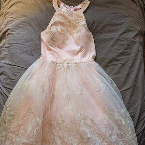 CHI CHI LONDON WOMENS DRESS 8 Pink Gold Halter Top Sleeveless Tulle Formal Prom